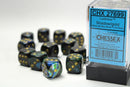 Chessex -  16mm D6 (12 Dice) Lustrous Shadow/Gold