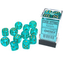 Chessex -  16mm D6 (12 Dice) Borealis Teal/Gold Luminary