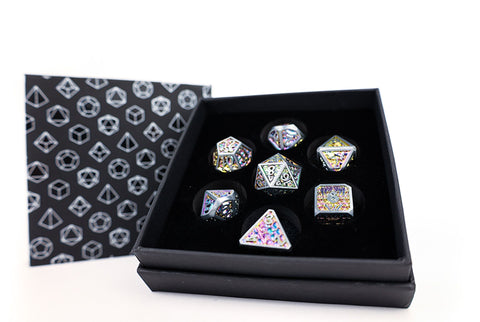 LPG Dice Set RPG - Metal Draco Bright Rainbow/Silver