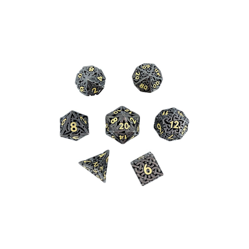 LPG Dice Set RPG - Metal Hollow Textures Black and Gold