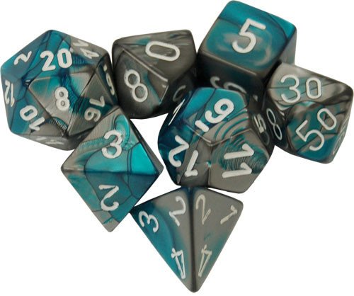 Chessex 7 Die Set - Gemini Steel-Teal/White