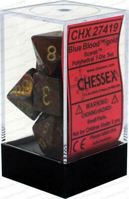 Chessex 7-Die Polyhedral Set - Scarab (Blue blood/Gold)